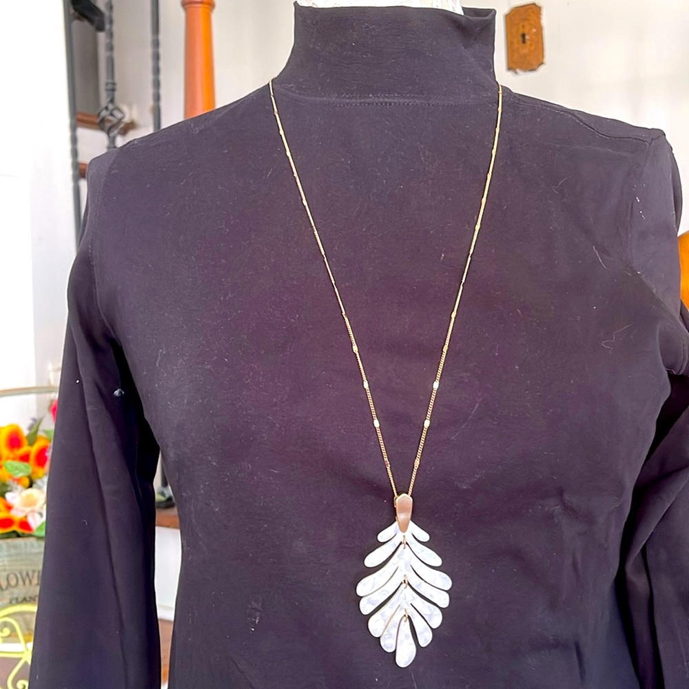 NWT Coronet gold necklace w/ MOP feather pendant